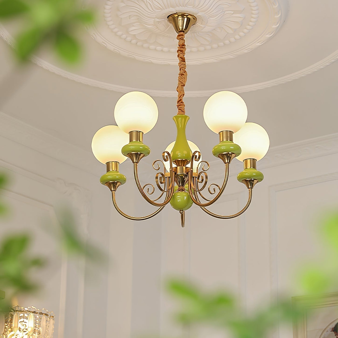Onyx Chandelier – Elegant Green Glass Lighting for a Sophisticated Ambience