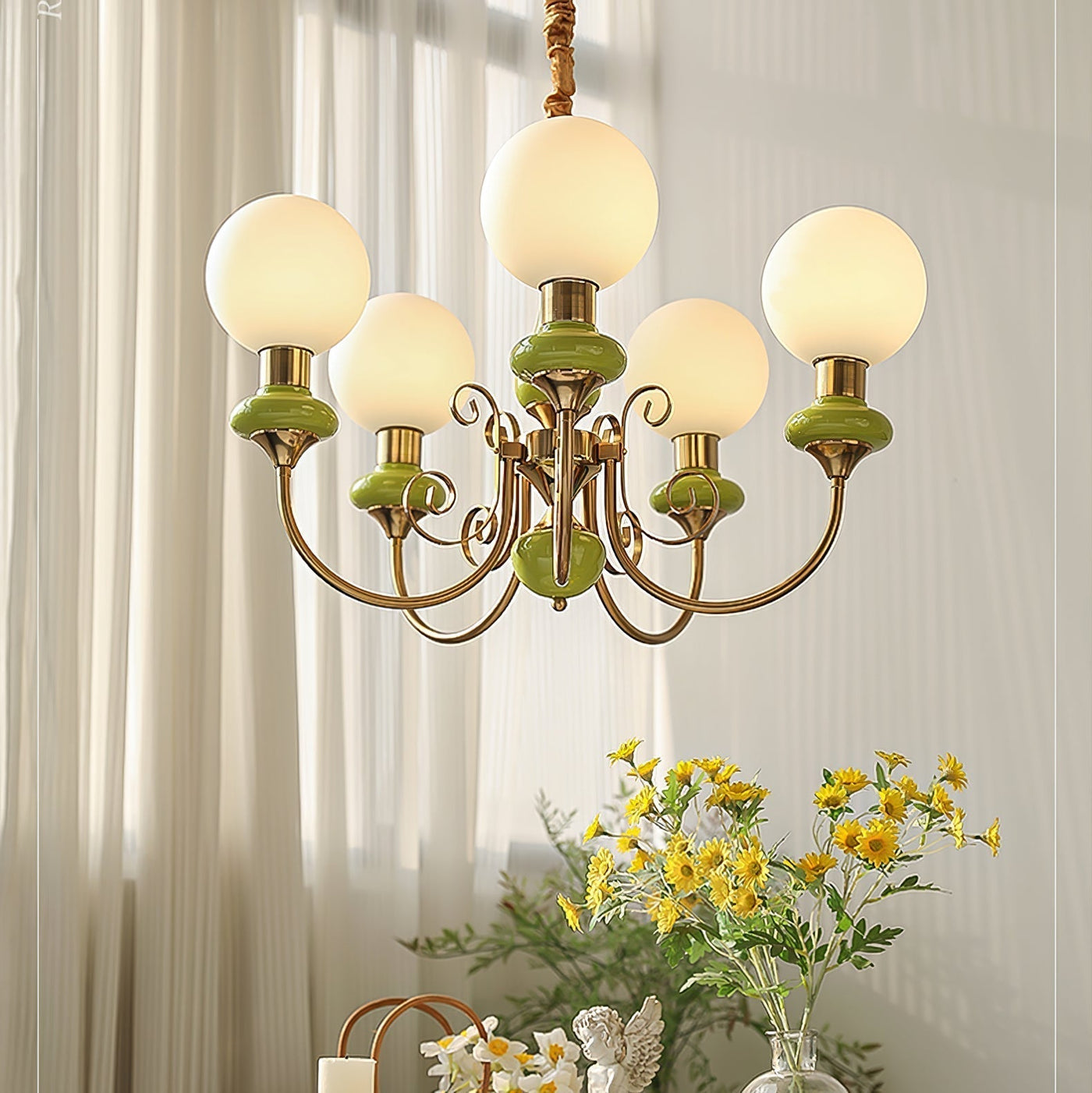Onyx Chandelier – Elegant Green Glass Lighting for a Sophisticated Ambience