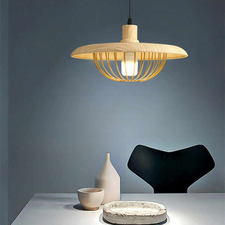 Imitation Wood Grain Pendant Light – Nordic-Style Hanging Lamp for Rustic Interiors
