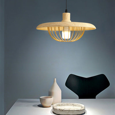 Imitation Wood Grain Pendant Light – Nordic-Style Hanging Lamp for Rustic Interiors
