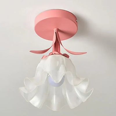 French Tiffany Mini Flower Ceiling Light – Vintage Stained Glass Flush Mount (E27)