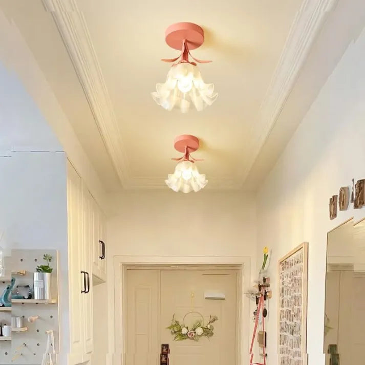 French Tiffany Mini Flower Ceiling Light – Vintage Stained Glass Flush Mount (E27)