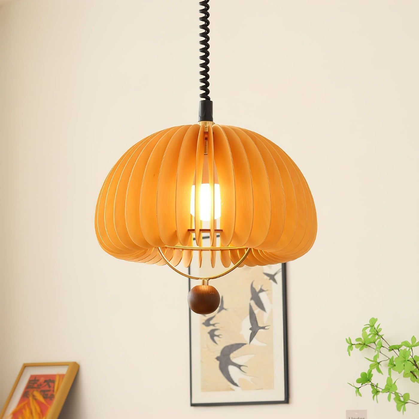 Pumpkin Pendant Light – Adjustable Wooden & Metal Hanging Lamp for a Cosy Atmosphere