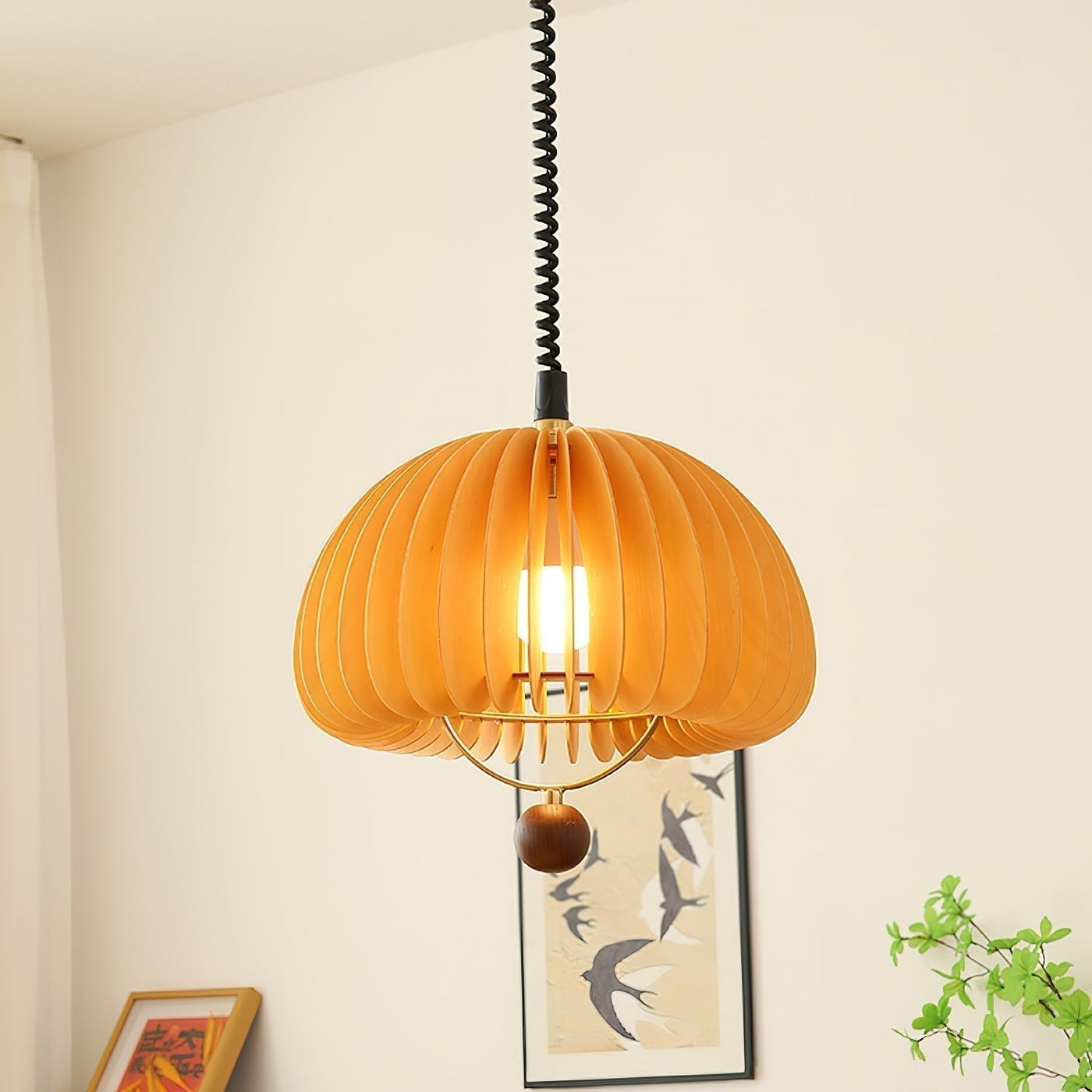 Pumpkin Pendant Light – Adjustable Wooden & Metal Hanging Lamp for a Cosy Atmosphere