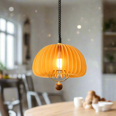 Pumpkin Pendant Light – Adjustable Wooden & Metal Hanging Lamp for a Cosy Atmosphere