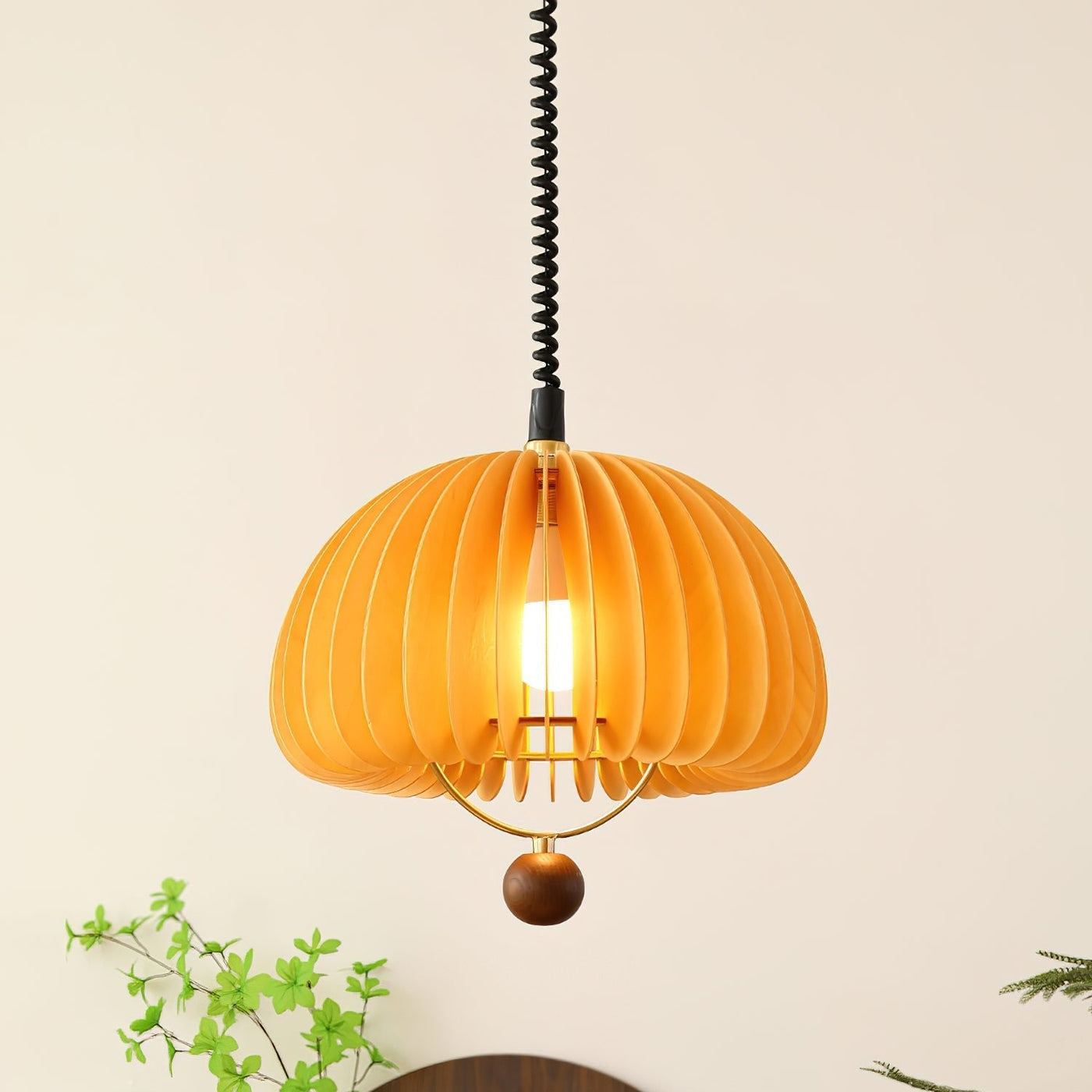 Pumpkin Pendant Light – Adjustable Wooden & Metal Hanging Lamp for a Cosy Atmosphere