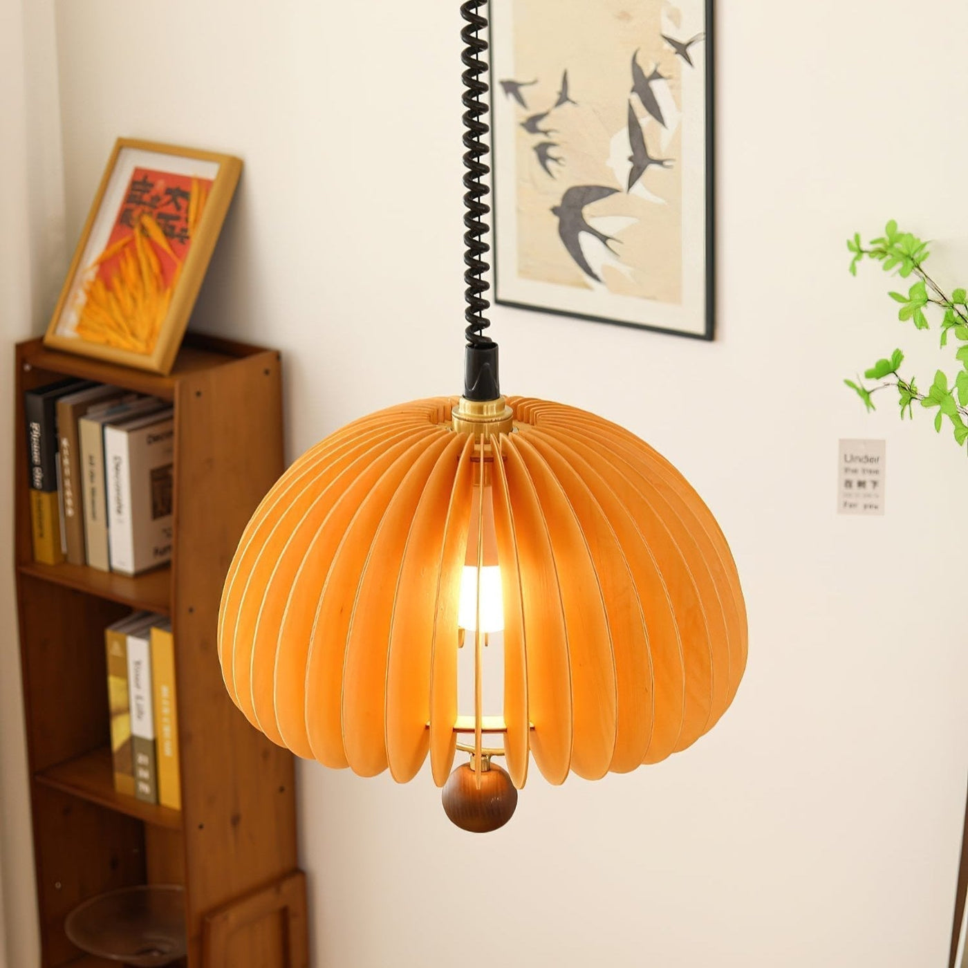Pumpkin Pendant Light – Adjustable Wooden & Metal Hanging Lamp for a Cosy Atmosphere