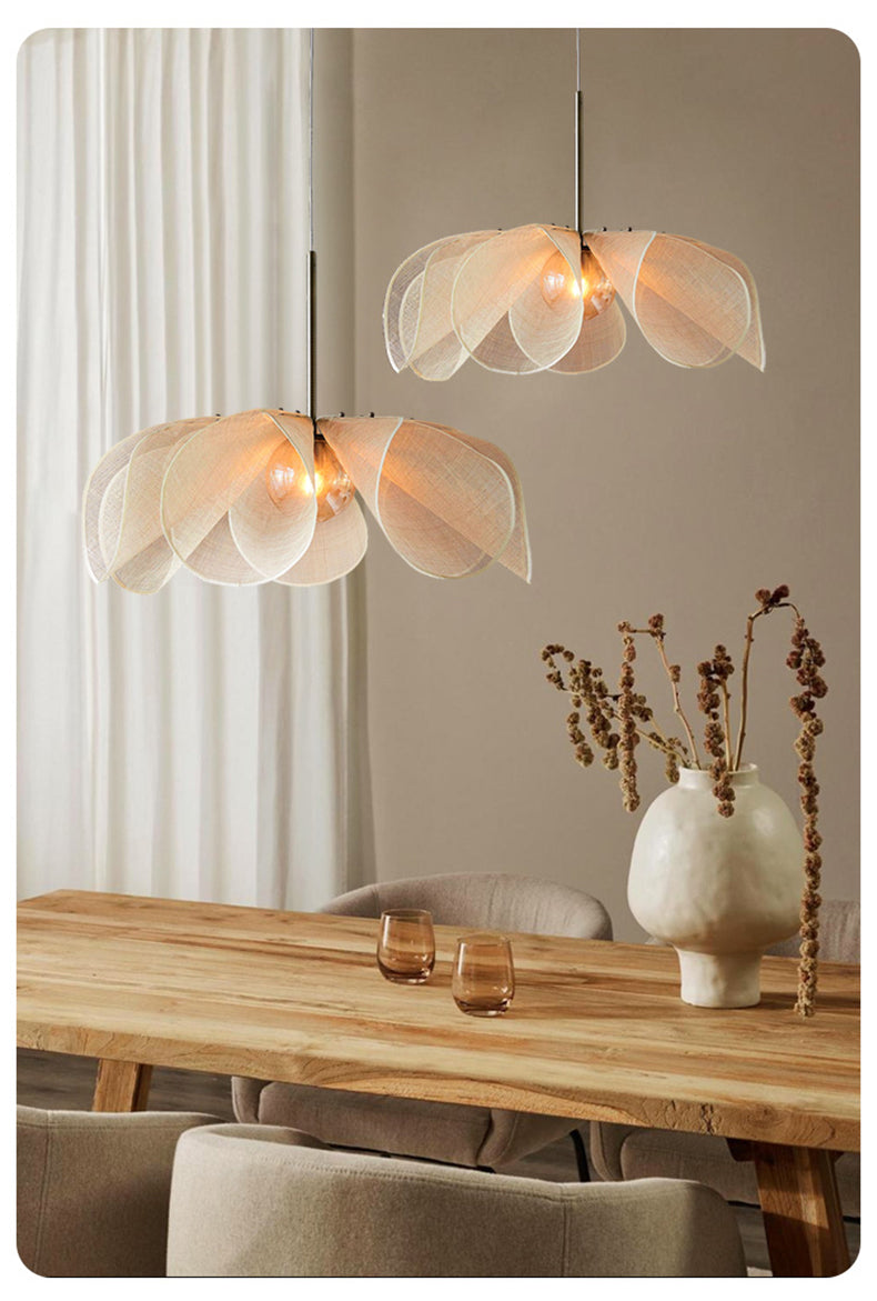 Japandi Flower Lamp – Elegant Fabric Pendant Light with Nordic & Wabi-Sabi Charm