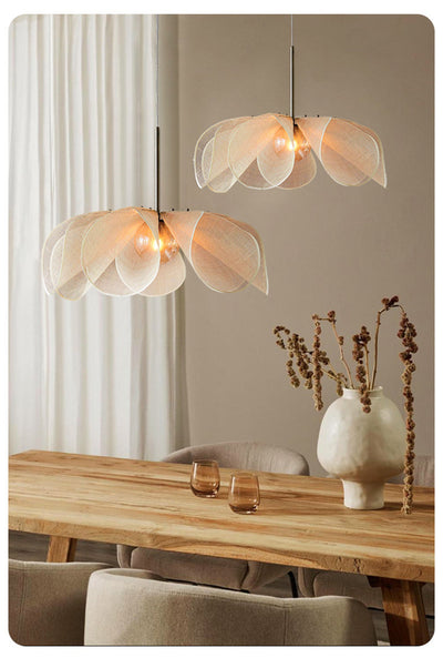 Japandi Flower Lamp – Elegant Fabric Pendant Light with Nordic & Wabi-Sabi Charm