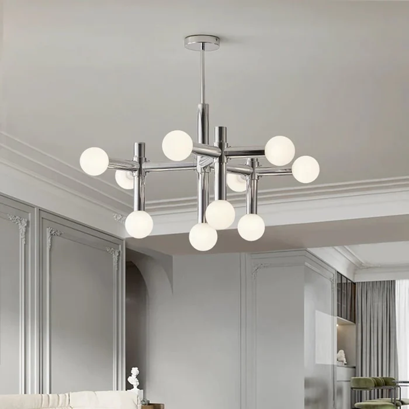 Scandinavian Glass Globe Chandelier – Minimalist Elegance with Bauhaus Inspiration