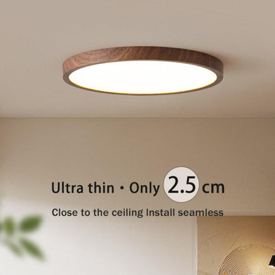 Ultrathin Circular Ceiling Light – Sleek Walnut-Effect LED for a Modern Home