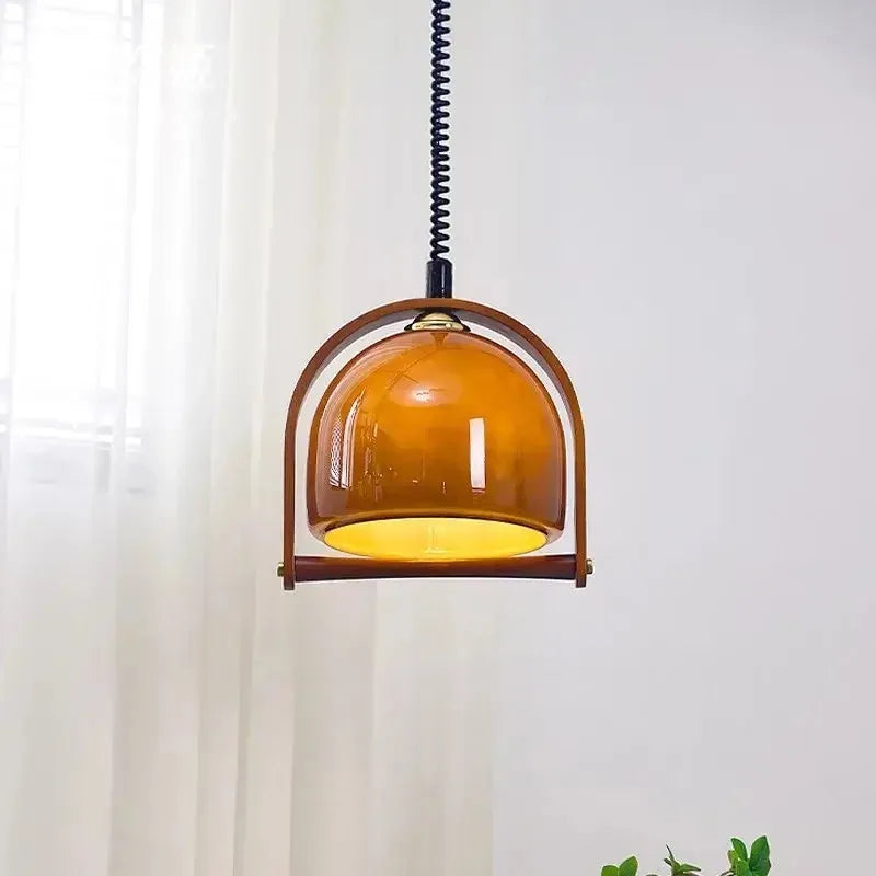 Vintage Bauhaus Wood Pendant Light – Timeless Elegance in Wood & Glass