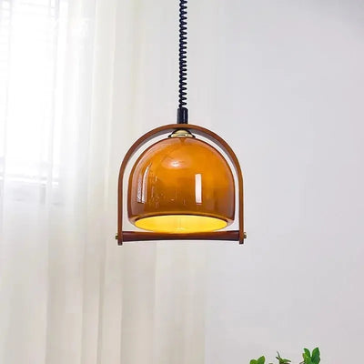 Vintage Bauhaus Wood Pendant Light – Timeless Elegance in Wood & Glass