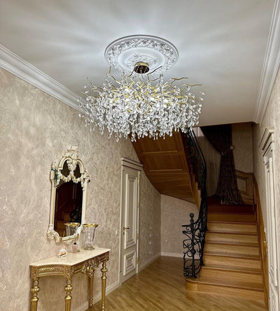 French Style Branch Crystal Chandelier – Luxury LED Pendant Light (G9, Adjustable Height)