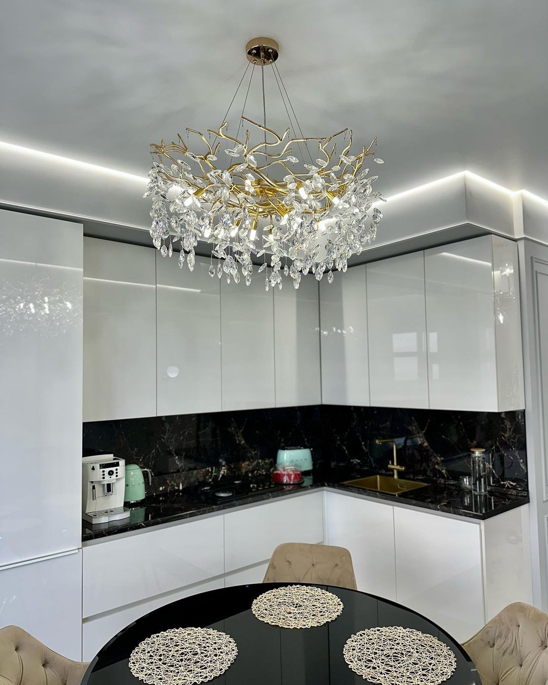 French Style Branch Crystal Chandelier – Luxury LED Pendant Light (G9, Adjustable Height)