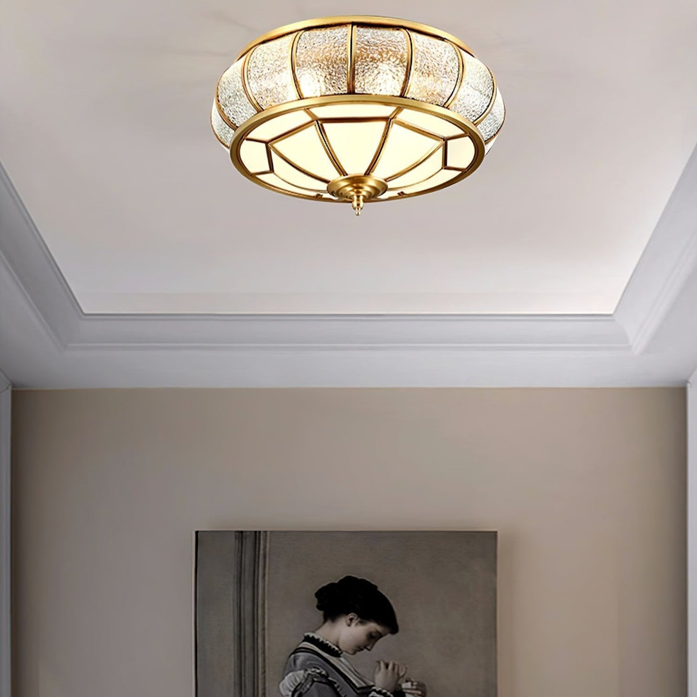 Round Textured Glass Ceiling Light – Timeless Elegance with Soft Illumination