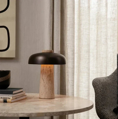 Natural Travertine Table Lamp – Minimalist Stone Lighting with Wabi-Sabi Charm