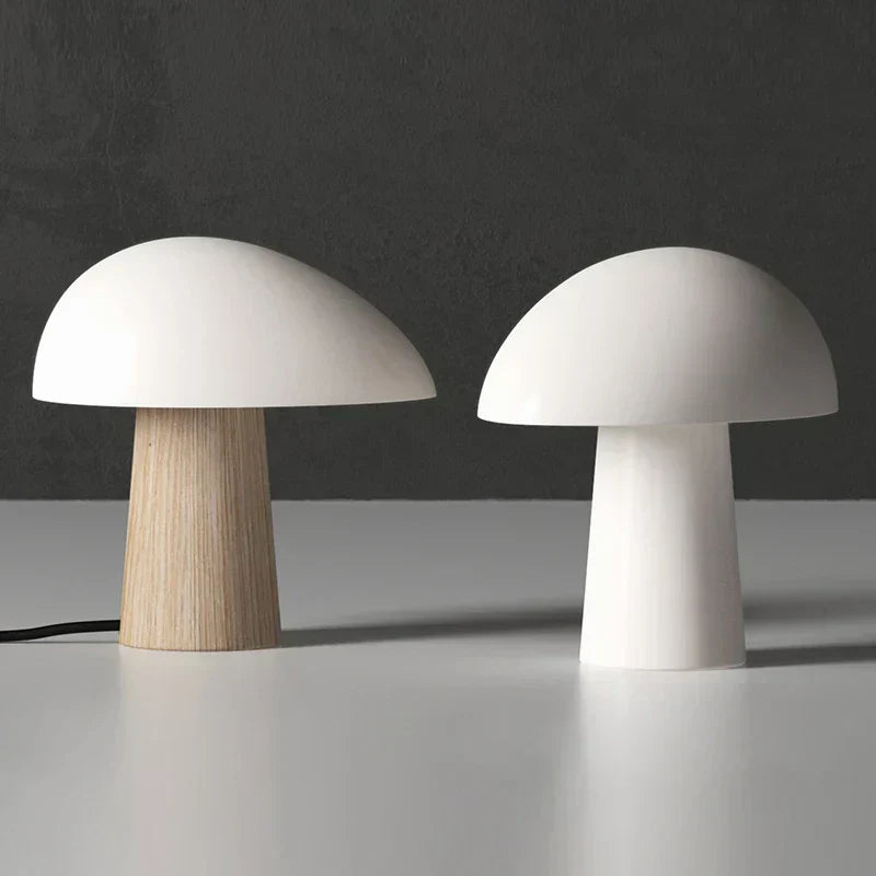 Juno Scandinavian Table Lamp – Modern Mushroom-Inspired Design with Wood Accents