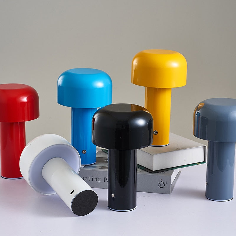 Italian Mushroom Cordless Table Lamp – Dimmable LED with Elegant Chrome Finish