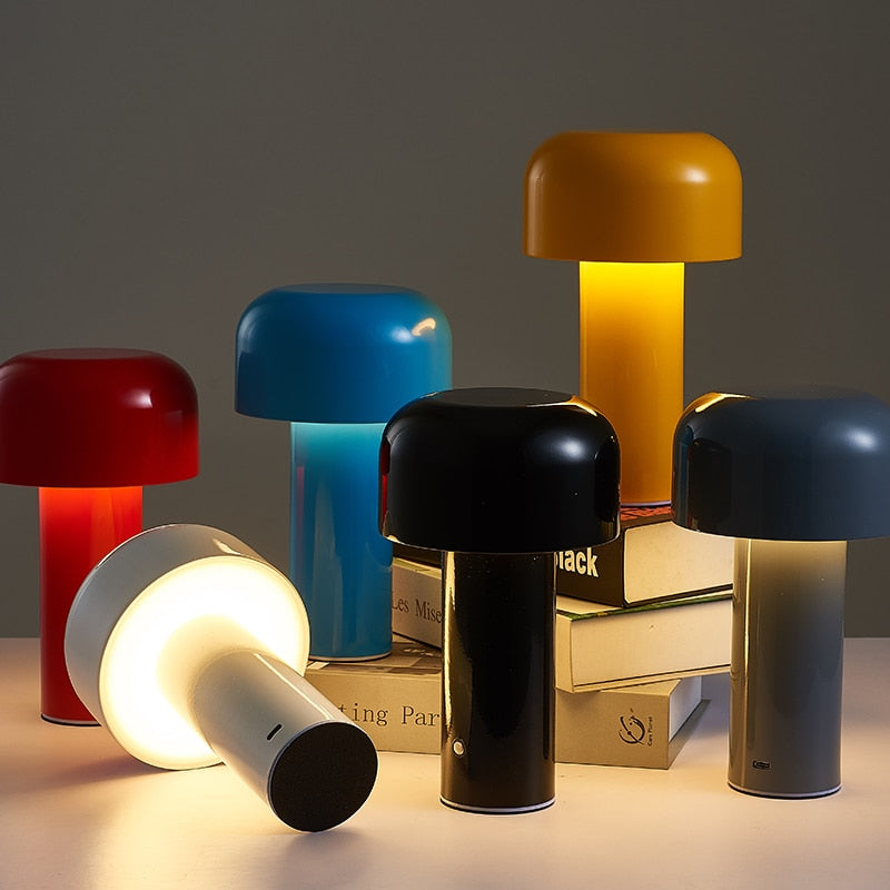 Italian Mushroom Cordless Table Lamp – Dimmable LED with Elegant Chrome Finish