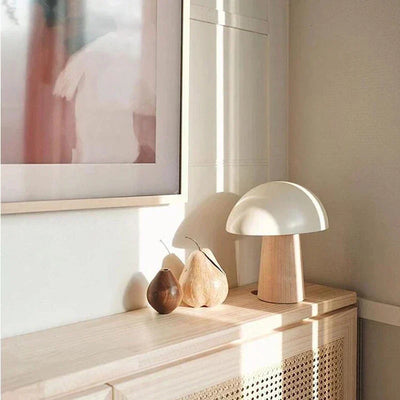 Juno Scandinavian Table Lamp – Modern Mushroom-Inspired Design with Wood Accents