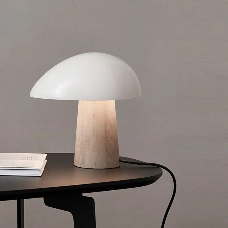 Juno Scandinavian Table Lamp – Modern Mushroom-Inspired Design with Wood Accents