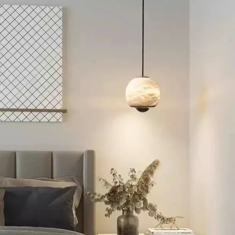 Nordic Alabaster Globe Pendant Light – Elegant Marble Hanging Lamp