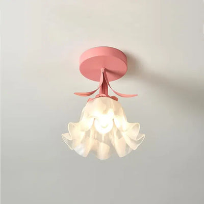 French Tiffany Mini Flower Ceiling Light – Vintage Stained Glass Flush Mount (E27)