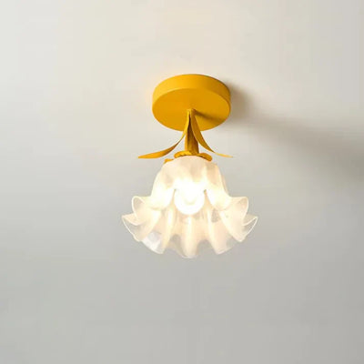 French Tiffany Mini Flower Ceiling Light – Vintage Stained Glass Flush Mount (E27)