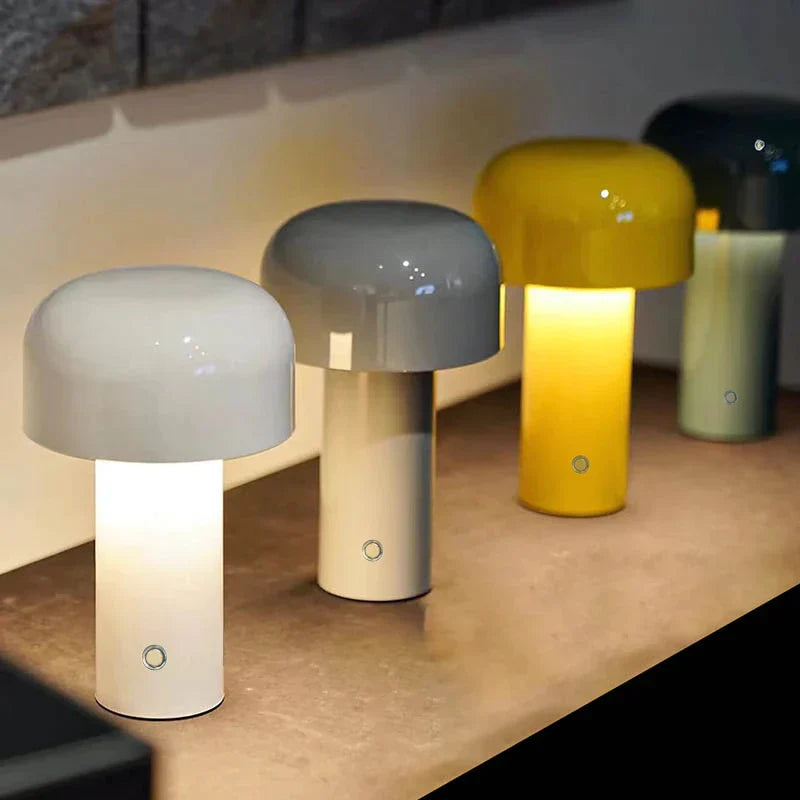 Italian Mushroom Cordless Table Lamp – Dimmable LED with Elegant Chrome Finish