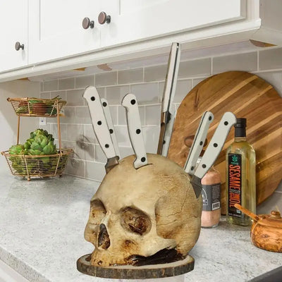 Gothic Skull Knife Holder – Handmade, Unique Kitchen Décor with Maximum Functionality