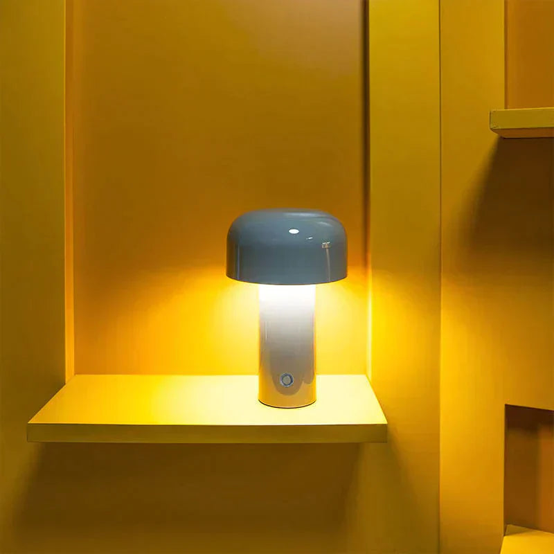 Italian Mushroom Cordless Table Lamp – Dimmable LED with Elegant Chrome Finish