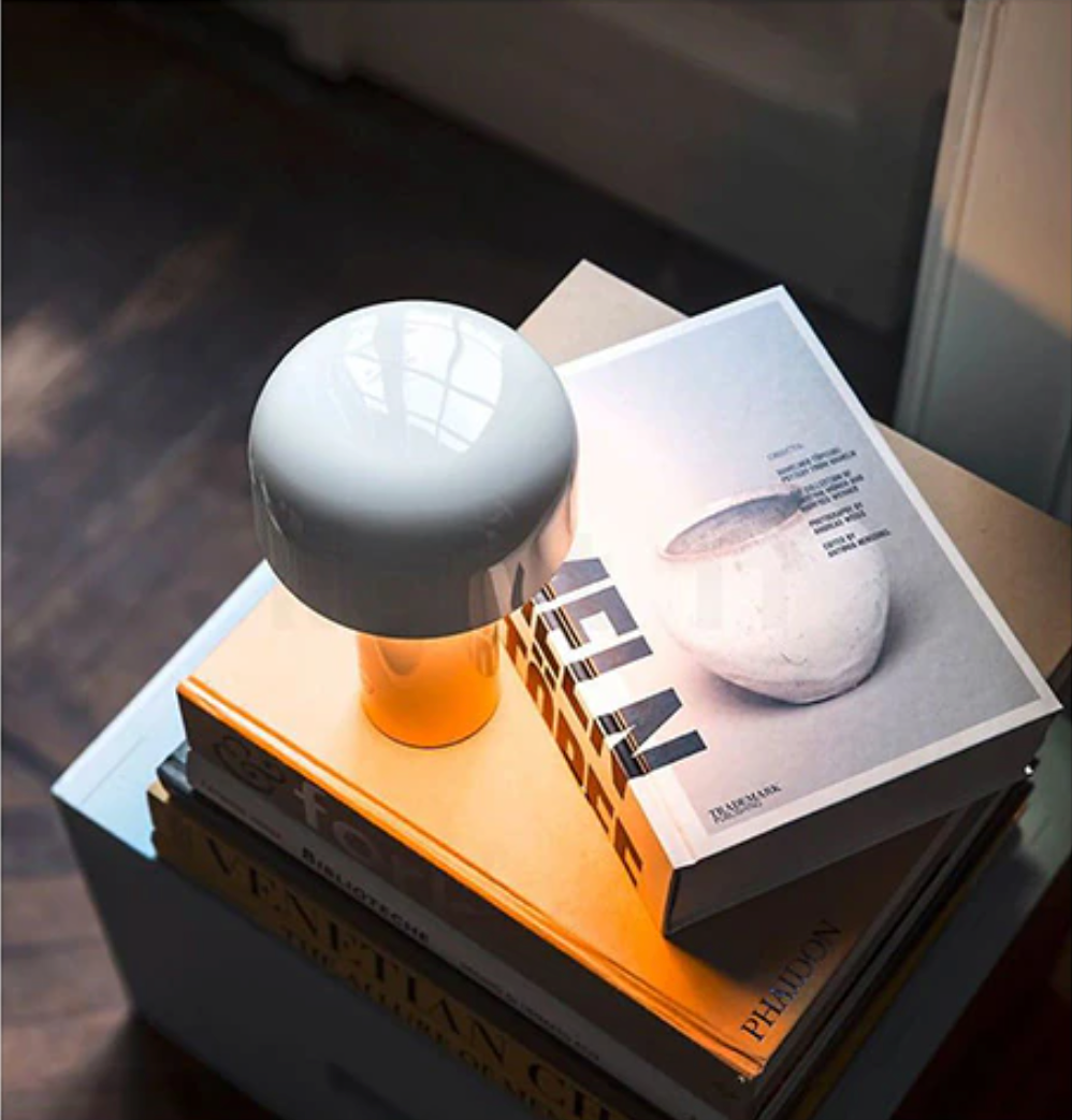 Italian Mushroom Cordless Table Lamp – Dimmable LED with Elegant Chrome Finish