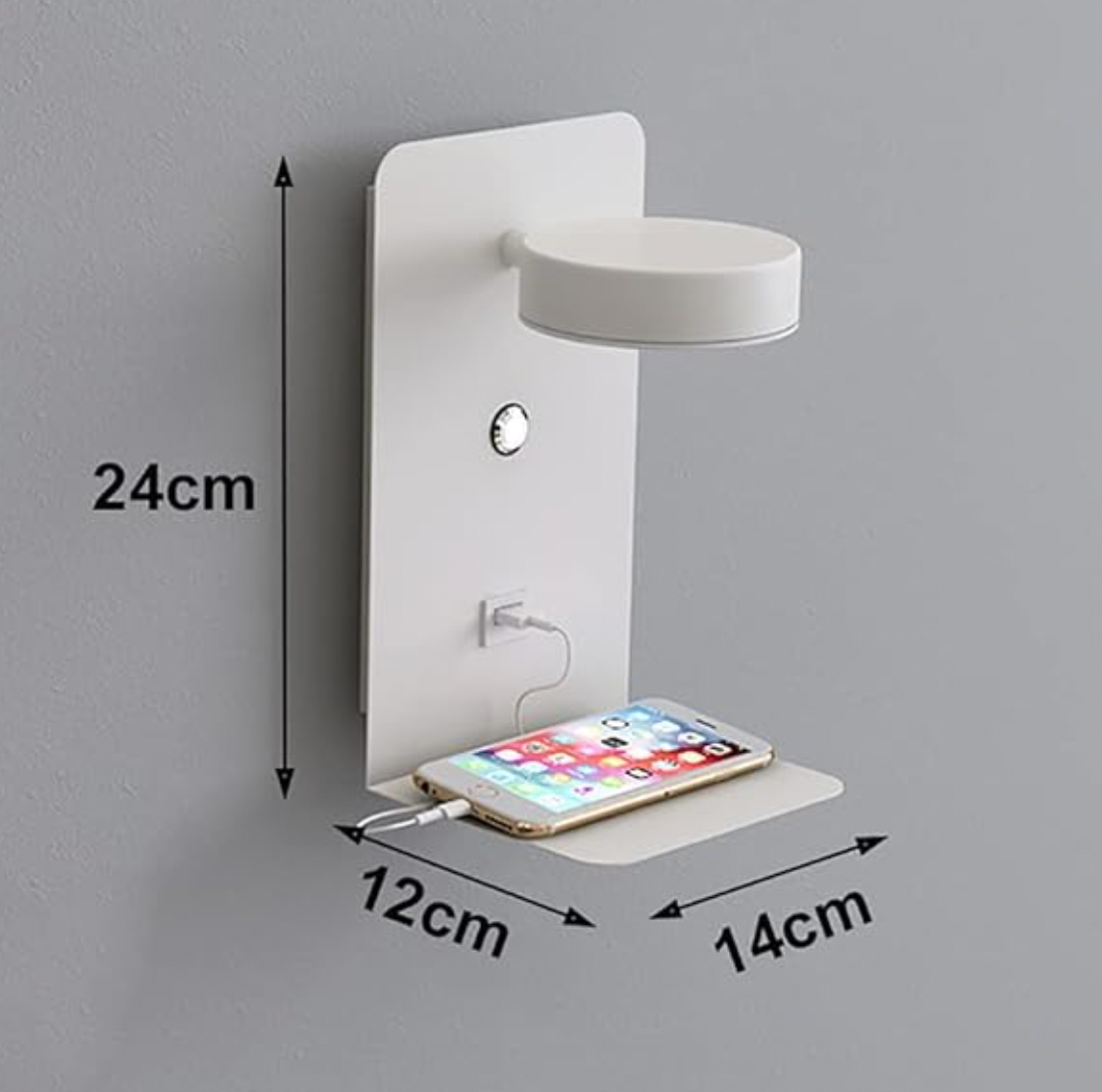 LumaWall | Dimmable LED Wall Lamp with USB Charging Port for Bedroom