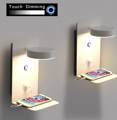 LumaWall | Dimmable LED Wall Lamp with USB Charging Port for Bedroom