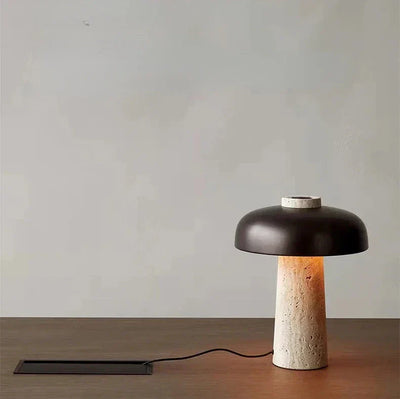 Natural Travertine Table Lamp – Minimalist Stone Lighting with Wabi-Sabi Charm