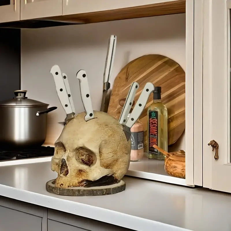 Gothic Skull Knife Holder – Handmade, Unique Kitchen Décor with Maximum Functionality