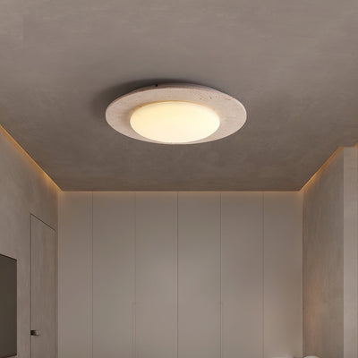 Sky Dome Ceiling Light – Travertine & Solid Wood LED Fixture (30cm, 3000K-6000K, Modern Design)