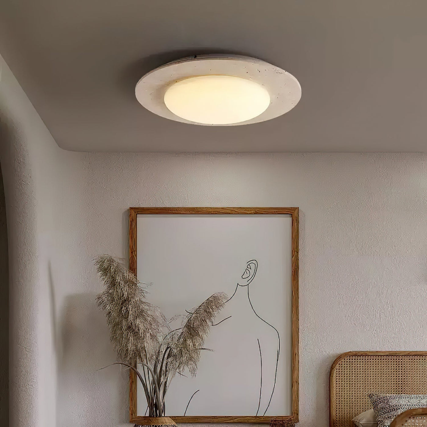 Sky Dome Ceiling Light – Travertine & Solid Wood LED Fixture (30cm, 3000K-6000K, Modern Design)