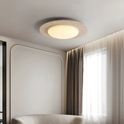 Sky Dome Ceiling Light – Travertine & Solid Wood LED Fixture (30cm, 3000K-6000K, Modern Design)