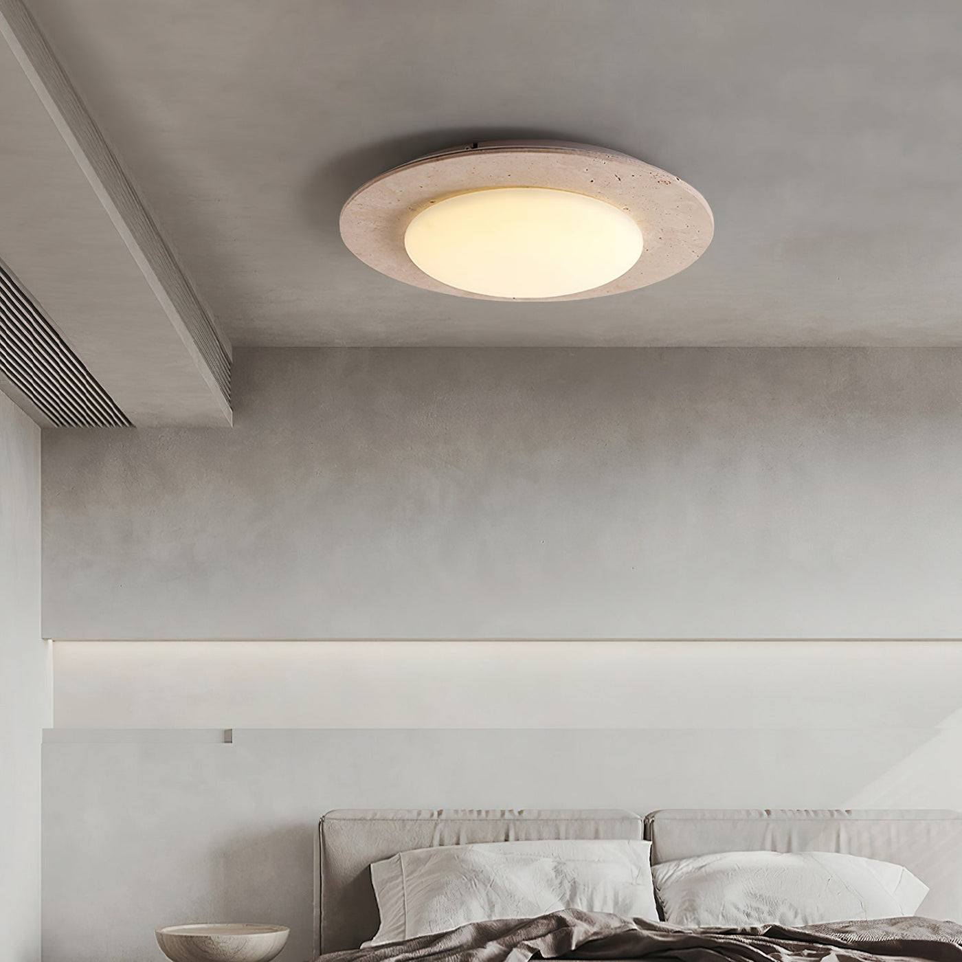 Sky Dome Ceiling Light – Travertine & Solid Wood LED Fixture (30cm, 3000K-6000K, Modern Design)
