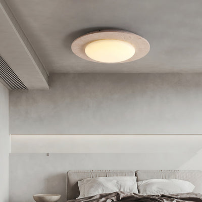 Sky Dome Ceiling Light – Travertine & Solid Wood LED Fixture (30cm, 3000K-6000K, Modern Design)