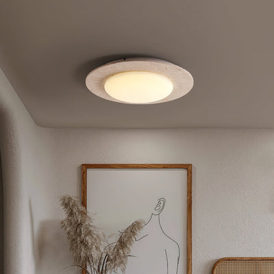 Sky Dome Ceiling Light – Travertine & Solid Wood LED Fixture (30cm, 3000K-6000K, Modern Design)