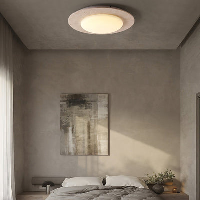 Sky Dome Ceiling Light – Travertine & Solid Wood LED Fixture (30cm, 3000K-6000K, Modern Design)