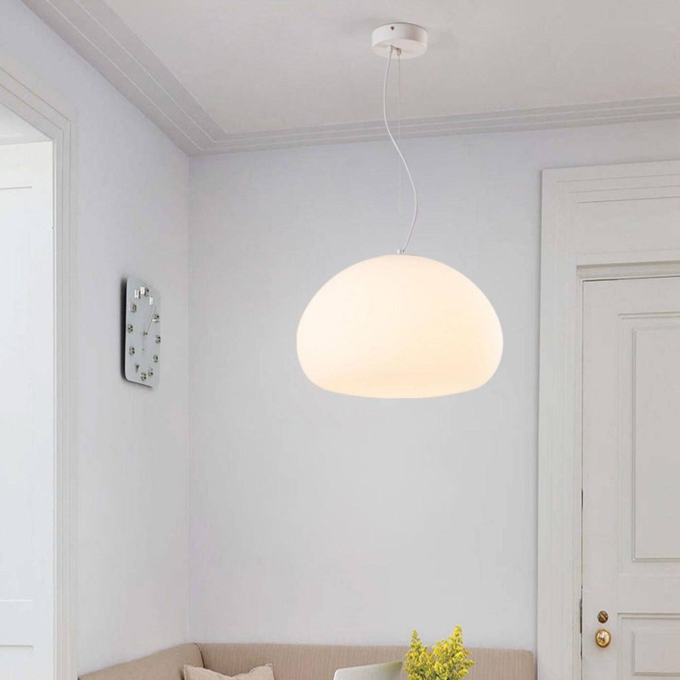 Steamed Bun Pendant Light – Elegant Frosted Glass Hanging Lamp (E26/E27)