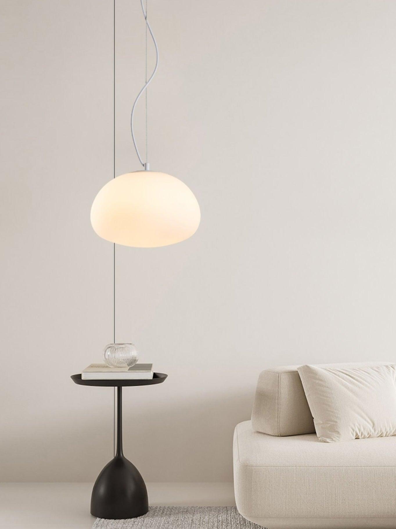 Steamed Bun Pendant Light – Elegant Frosted Glass Hanging Lamp (E26/E27)