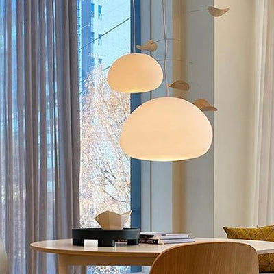 Steamed Bun Pendant Light – Elegant Frosted Glass Hanging Lamp (E26/E27)