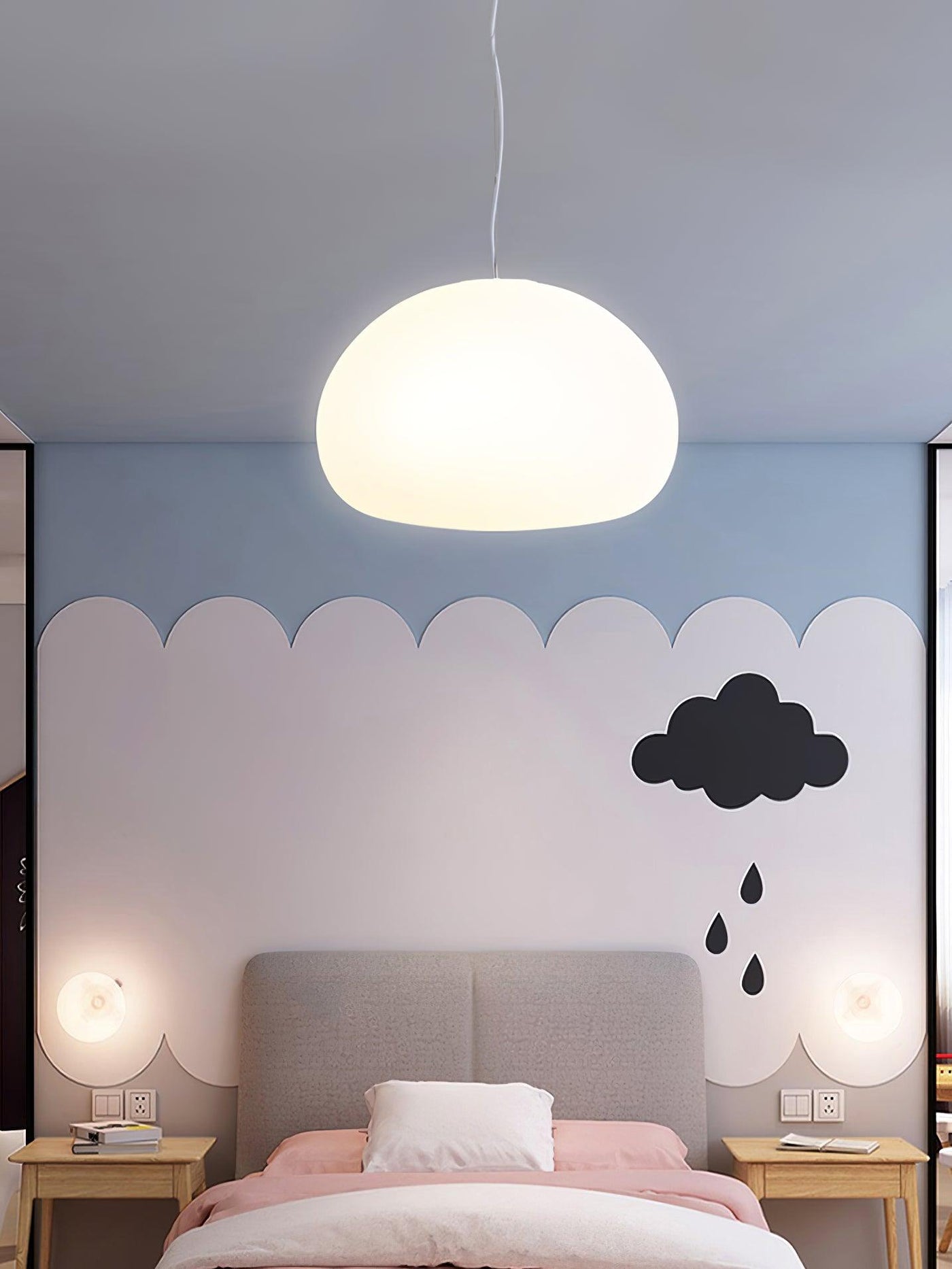 Steamed Bun Pendant Light – Elegant Frosted Glass Hanging Lamp (E26/E27)
