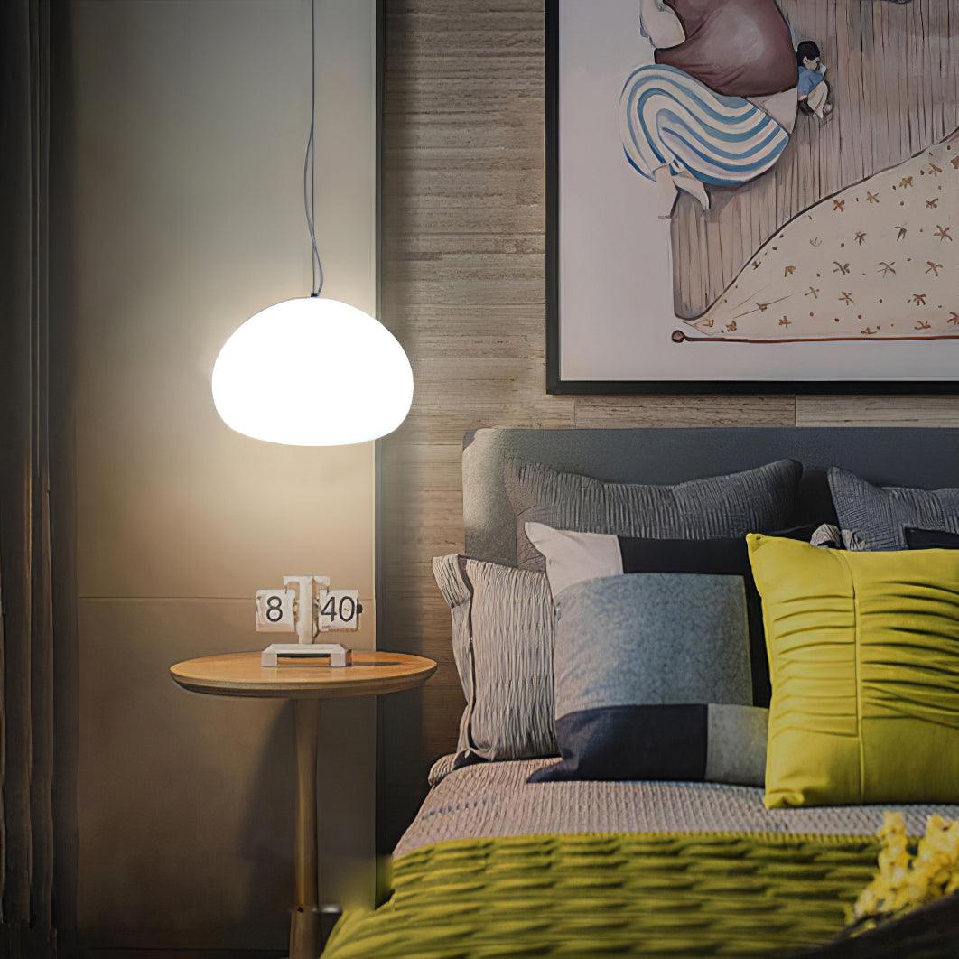 Steamed Bun Pendant Light – Elegant Frosted Glass Hanging Lamp (E26/E27)