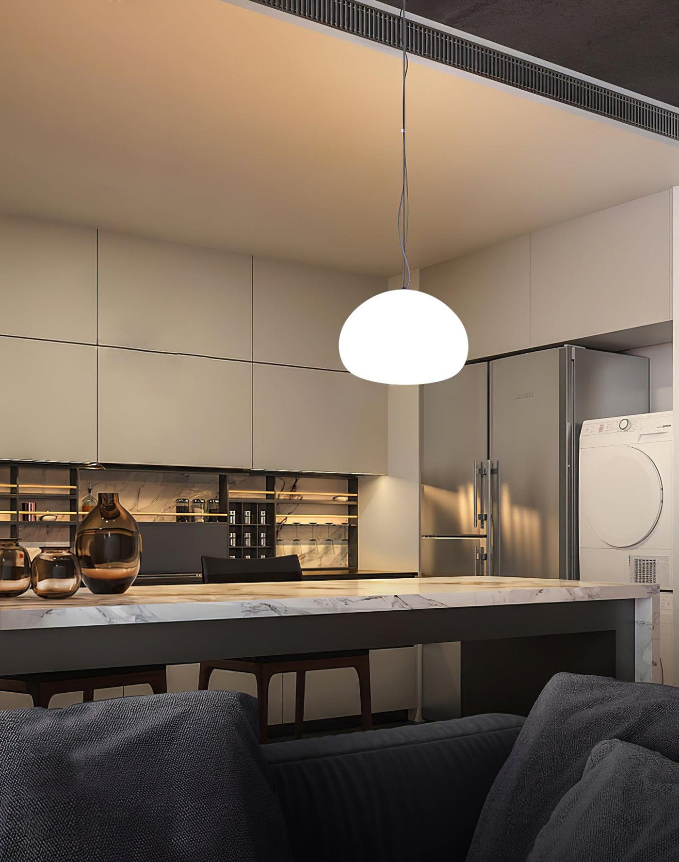 Steamed Bun Pendant Light – Elegant Frosted Glass Hanging Lamp (E26/E27)